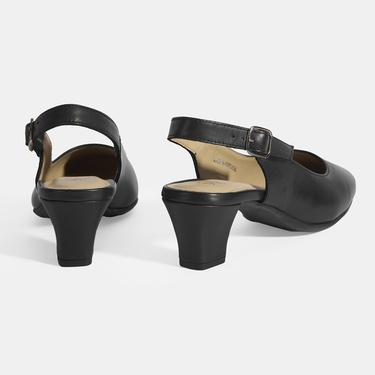  Kadın Siyah Ayarlanabilir Tokalı DesaComfort Deri Topuklu Ayakkabı