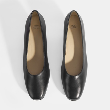  Kadın Siyah DesaComfort Deri Klasik Topuklu Ayakkabı