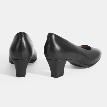  Kadın Siyah DesaComfort Deri Klasik Topuklu Ayakkabı