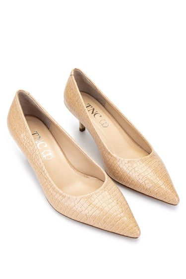  Tamer Tanca Kadın Hakiki Deri Bej Stiletto Ayakkabı