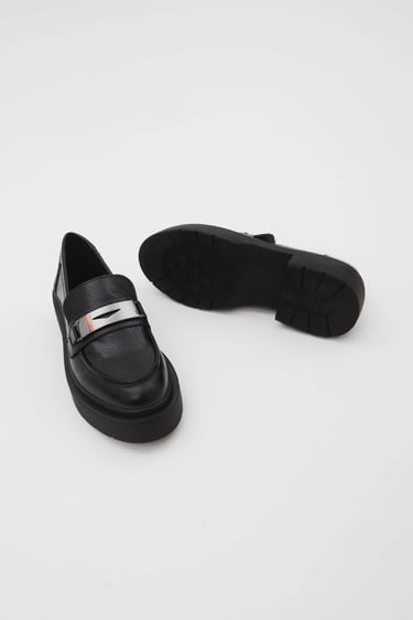  Tamer Tanca Kadın Vegan Siyah Loafer Ayakkabı