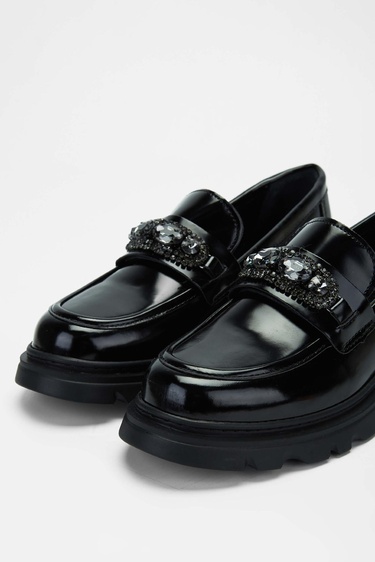  Tamer Tanca Kadın Vegan Siyah Açma Loafer Ayakkabı