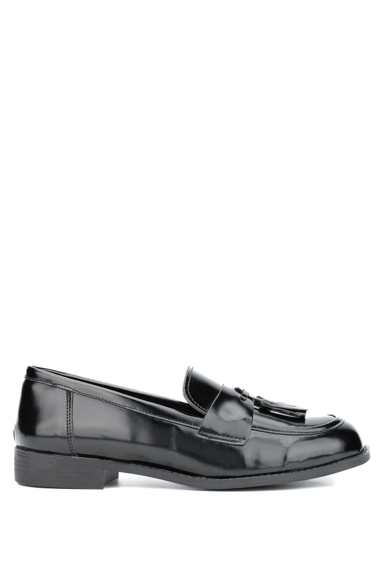  Tamer Tanca Kadın Vegan Siyah Açma Loafer Ayakkabı