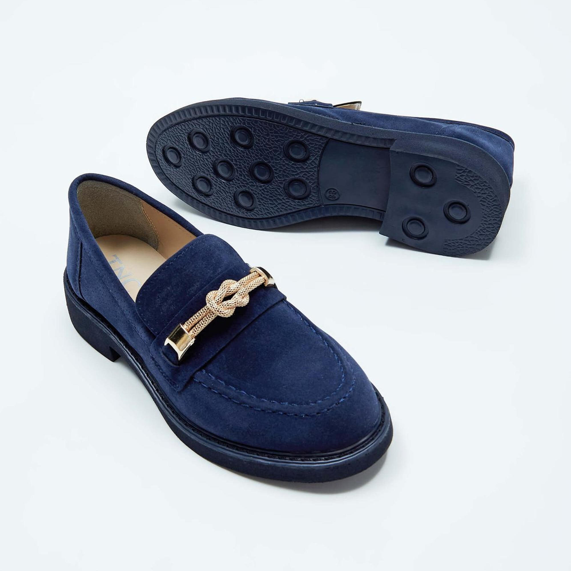 Tamer Tanca Kadın Vegan Lacivert Süet Loafer Ayakkabı