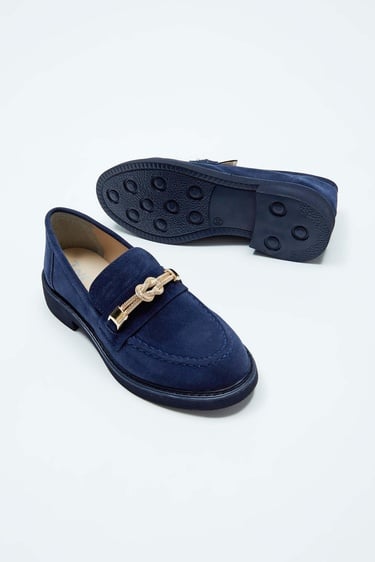  Tamer Tanca Kadın Vegan Lacivert Süet Loafer Ayakkabı