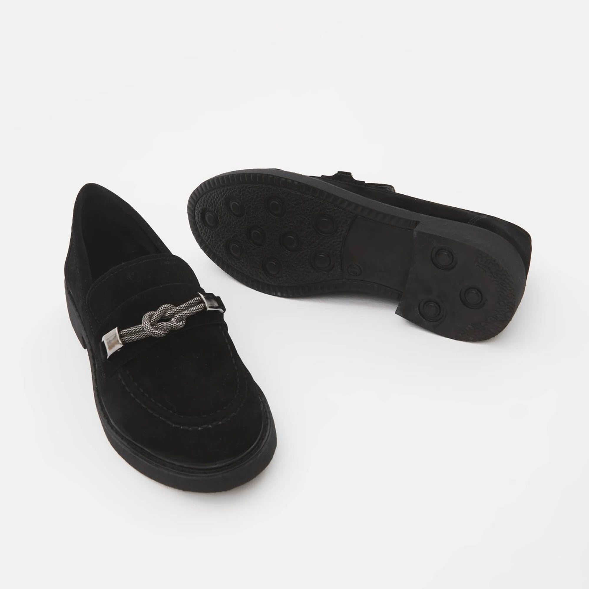 Tamer Tanca Kadın Vegan Siyah Süet Loafer Ayakkabı