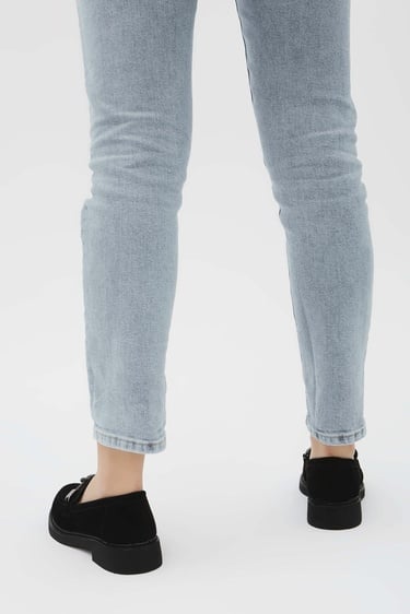  Tamer Tanca Kadın Vegan Siyah Süet Loafer Ayakkabı