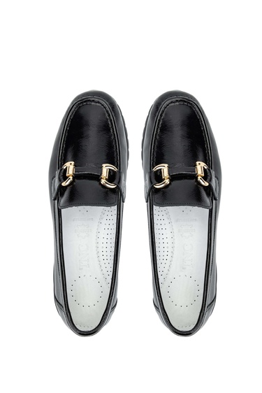  Tamer Tanca Kadın Hakiki Deri Siyah Rugan Loafer Ayakkabı