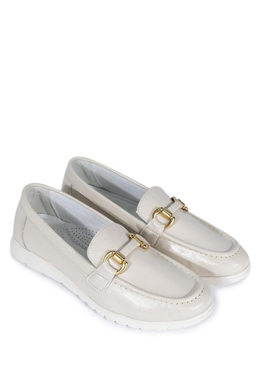  Tamer Tanca Kadın Hakiki Deri Bej Loafer Ayakkabı