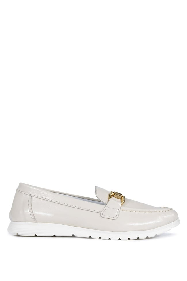  Tamer Tanca Kadın Hakiki Deri Bej Loafer Ayakkabı