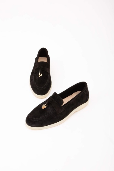  Tamer Tanca Kadın Hakiki Deri Siyah Loafer Ayakkabı