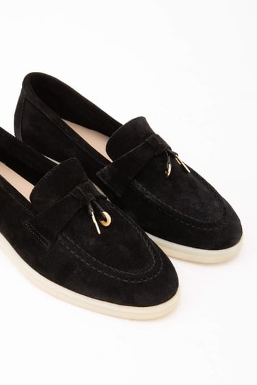  Tamer Tanca Kadın Hakiki Deri Siyah Loafer Ayakkabı