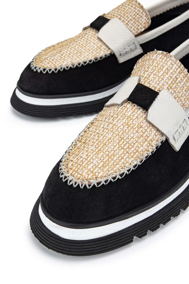  Tamer Tanca Kadın Hakiki Deri Siyah Süet Loafer Ayakkabı