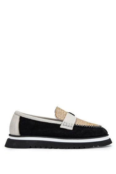  Tamer Tanca Kadın Hakiki Deri Siyah Süet Loafer Ayakkabı