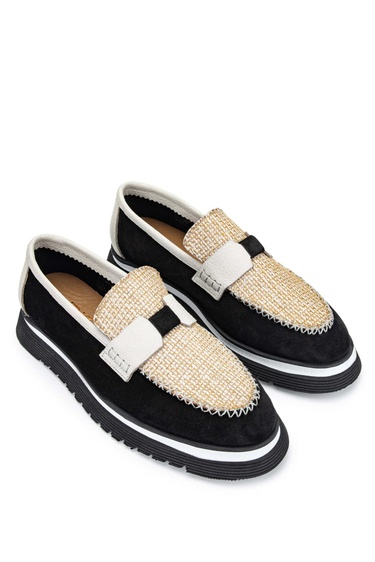  Tamer Tanca Kadın Hakiki Deri Siyah Süet Loafer Ayakkabı