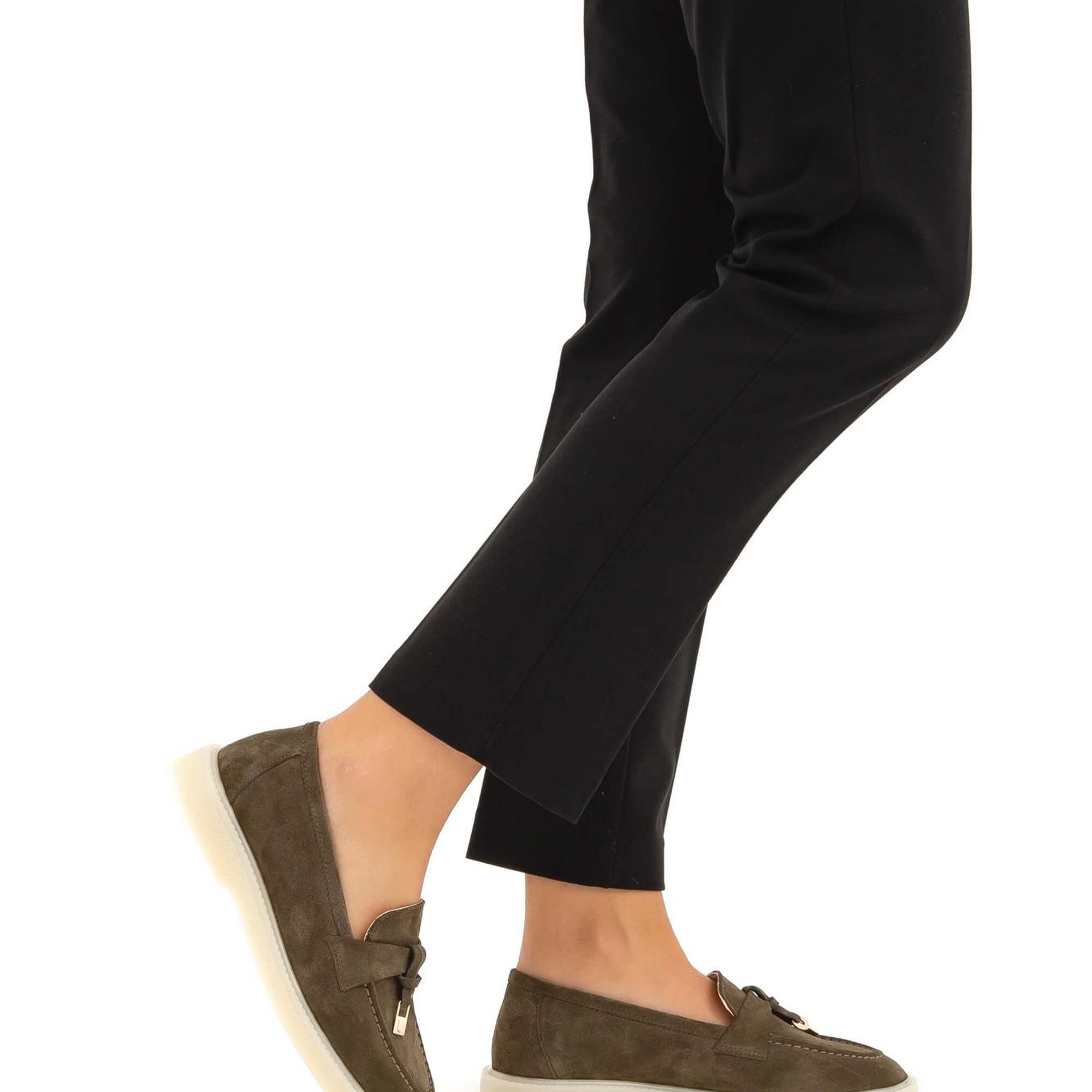 Tamer Tanca Kadın Hakiki Deri Haki Süet Loafer Ayakkabı