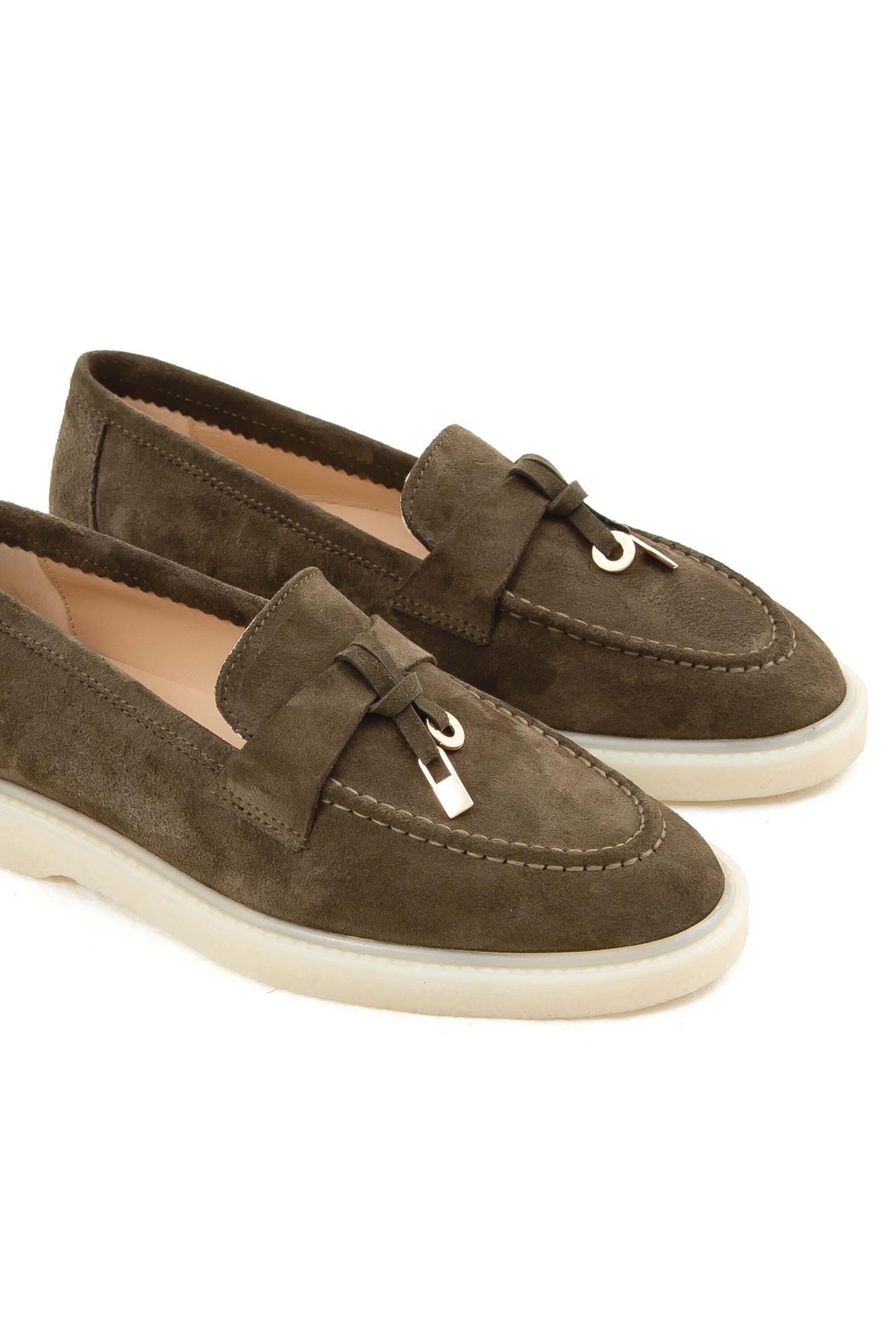  Tamer Tanca Kadın Hakiki Deri Haki Süet Loafer Ayakkabı