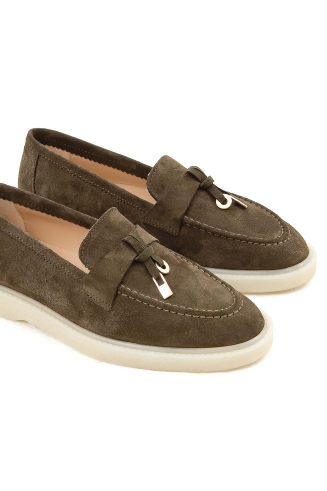  Tamer Tanca Kadın Hakiki Deri Haki Süet Loafer Ayakkabı