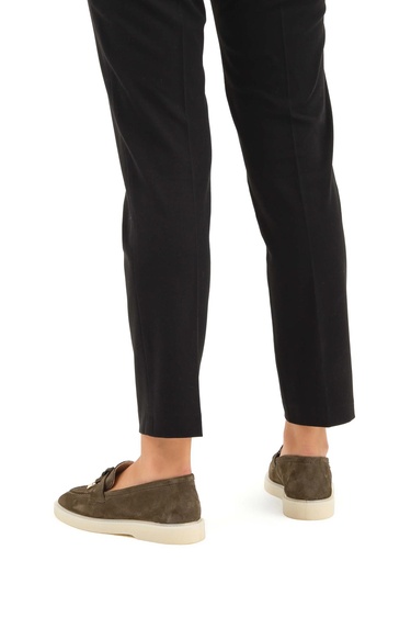  Tamer Tanca Kadın Hakiki Deri Haki Süet Loafer Ayakkabı