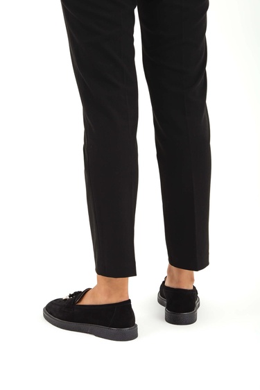  Tamer Tanca Kadın Hakiki Deri Siyah Süet Loafer Ayakkabı