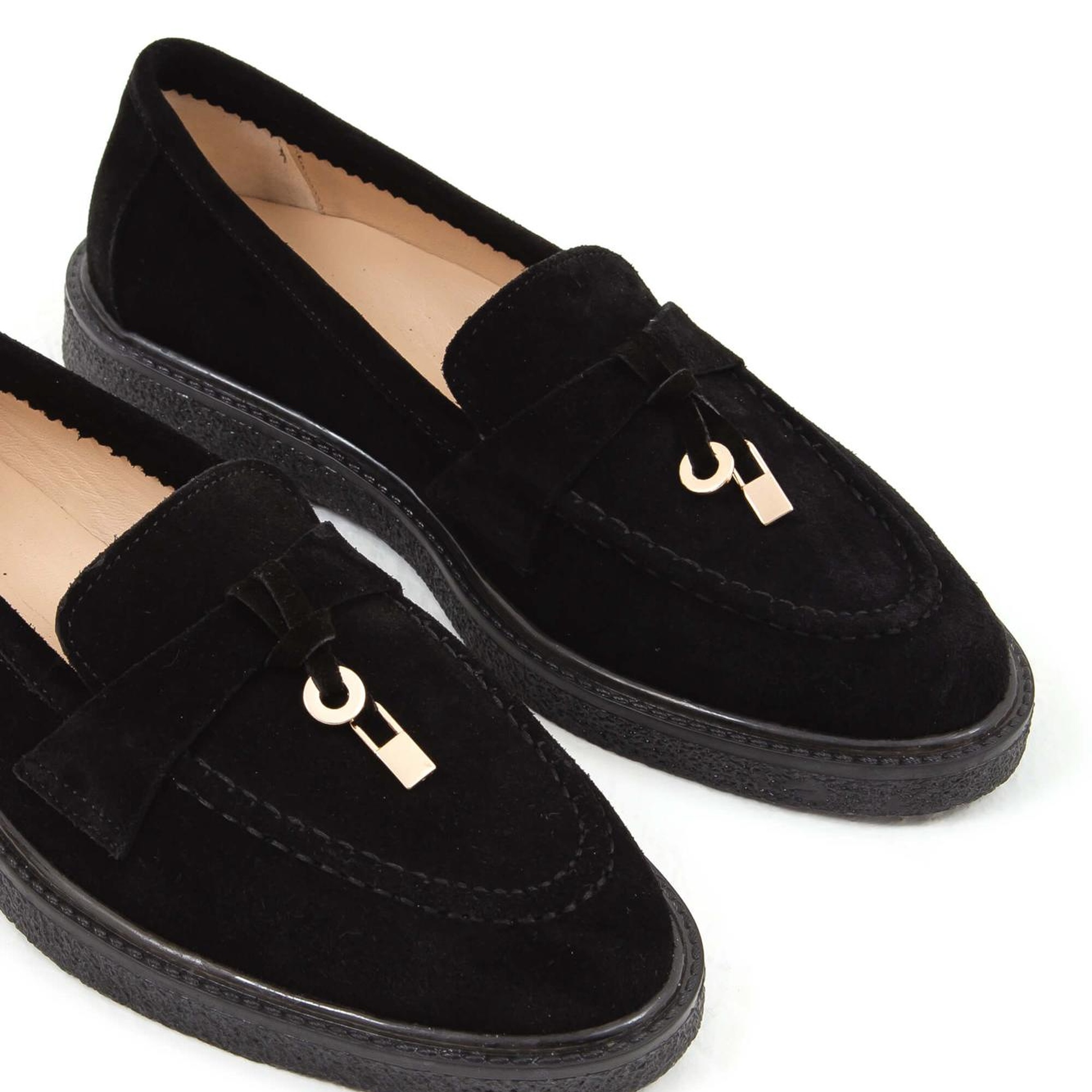 Tamer Tanca Kadın Hakiki Deri Siyah Süet Loafer Ayakkabı