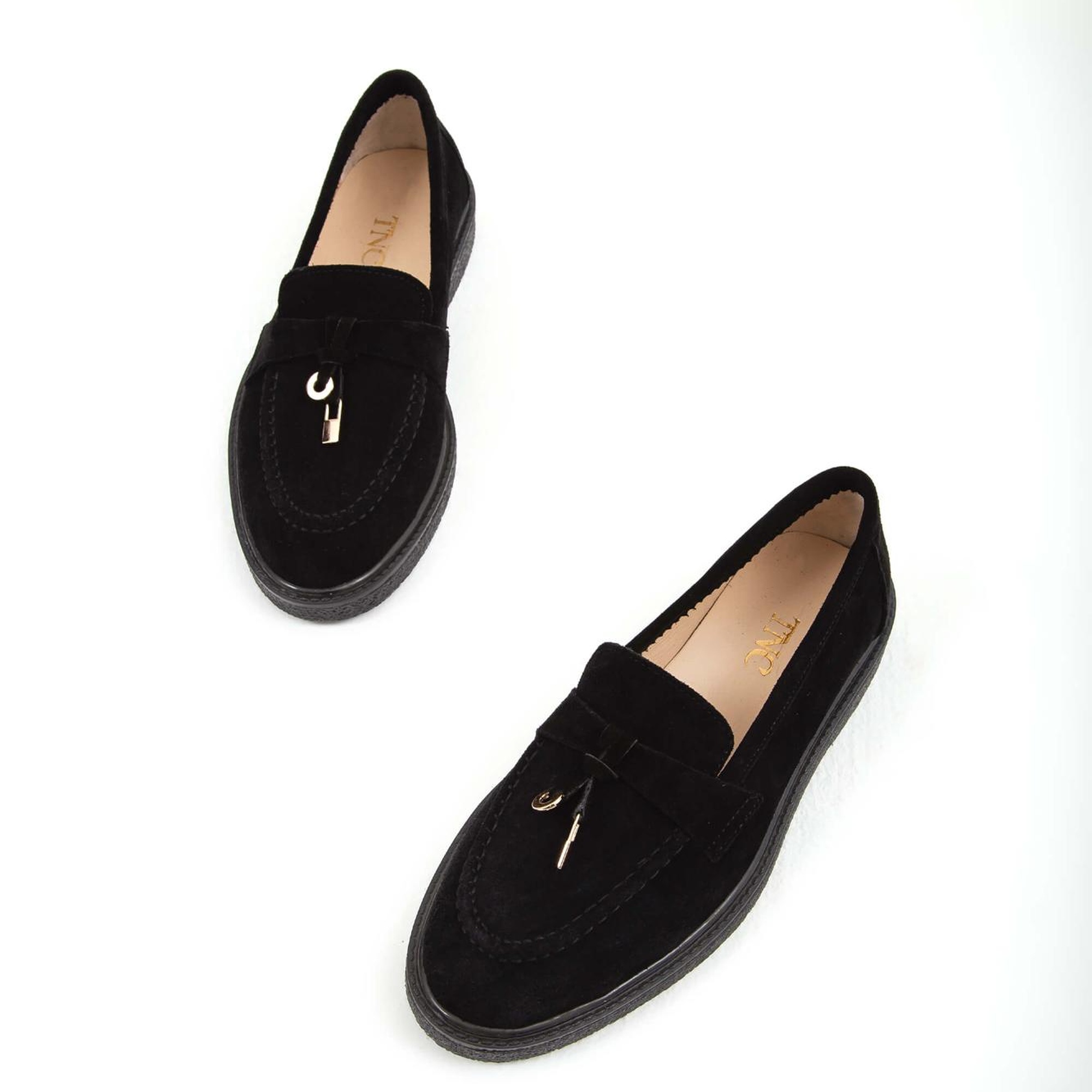 Tamer Tanca Kadın Hakiki Deri Siyah Süet Loafer Ayakkabı