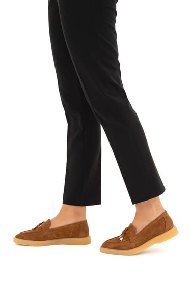  Tamer Tanca Kadın Hakiki Deri Taba Süet Loafer Ayakkabı