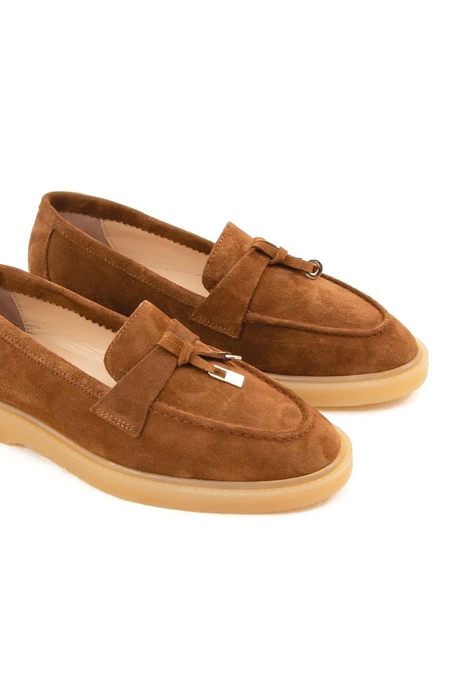  Tamer Tanca Kadın Hakiki Deri Taba Süet Loafer Ayakkabı