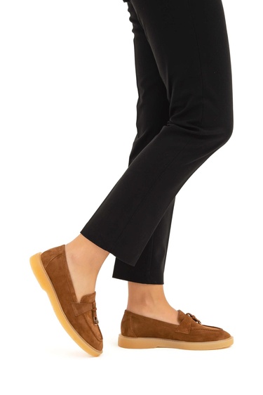  Tamer Tanca Kadın Hakiki Deri Taba Süet Loafer Ayakkabı