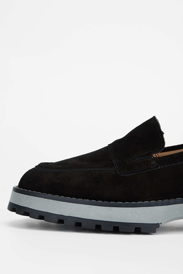  Tamer Tanca Kadın Hakiki Deri Siyah Süet Loafer Ayakkabı