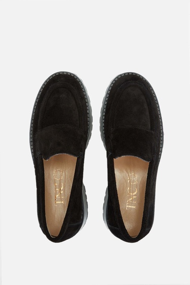  Tamer Tanca Kadın Hakiki Deri Siyah Süet Loafer Ayakkabı