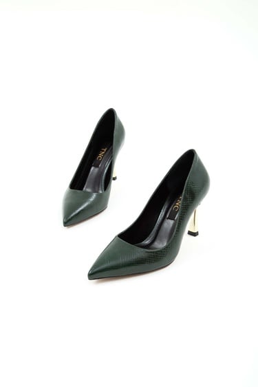  Tamer Tanca Kadın Vegan Yeşil Yılan Stiletto Ayakkabı