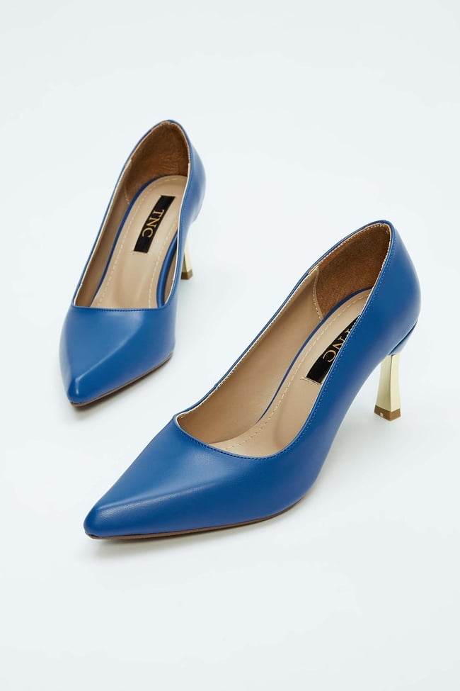  Tamer Tanca Kadın Vegan Saks Mavi Stiletto Ayakkabı