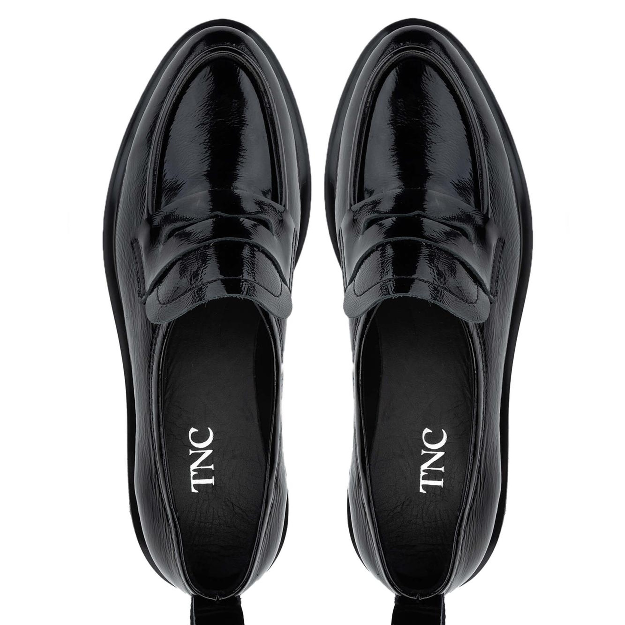 Tamer Tanca Kadın Hakiki Deri Siyah Rugan Loafer Ayakkabı