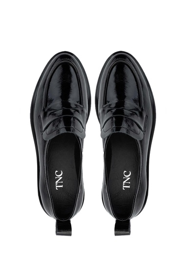  Tamer Tanca Kadın Hakiki Deri Siyah Rugan Loafer Ayakkabı