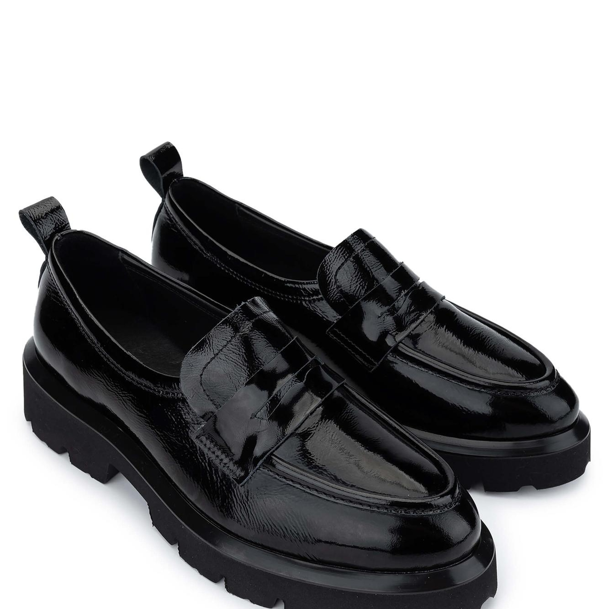 Tamer Tanca Kadın Hakiki Deri Siyah Rugan Loafer Ayakkabı