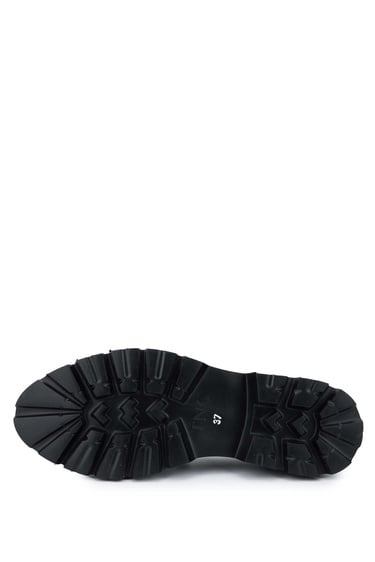  Tamer Tanca Kadın Hakiki Deri Siyah Rugan Loafer Ayakkabı