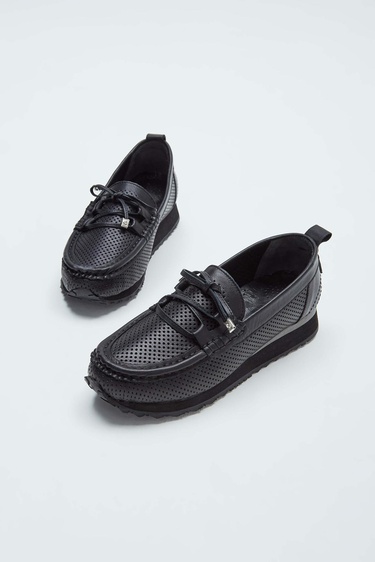  Tamer Tanca Kadın Hakiki Deri Siyah Loafer Ayakkabı