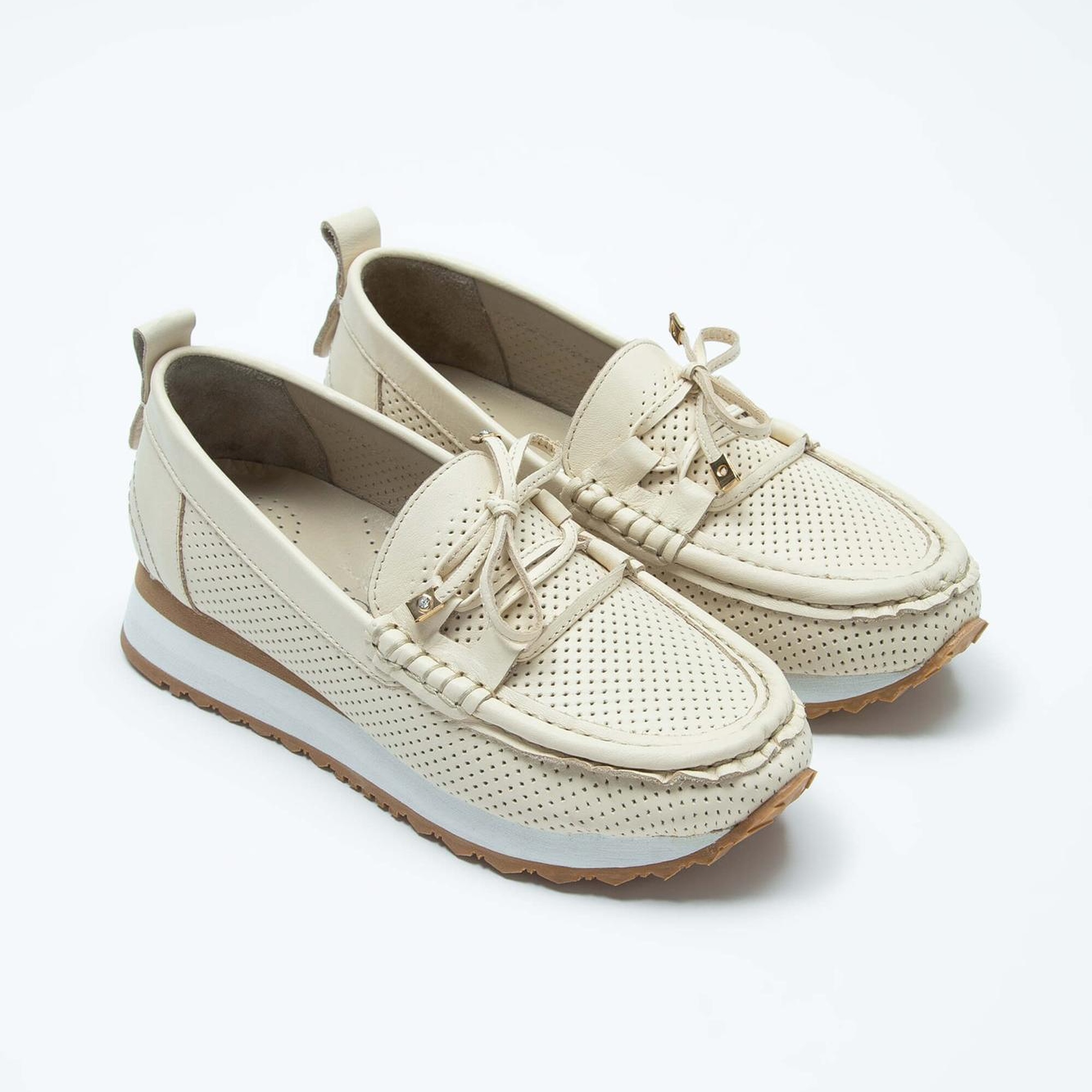 Tamer Tanca Kadın Hakiki Deri Bej Loafer Ayakkabı