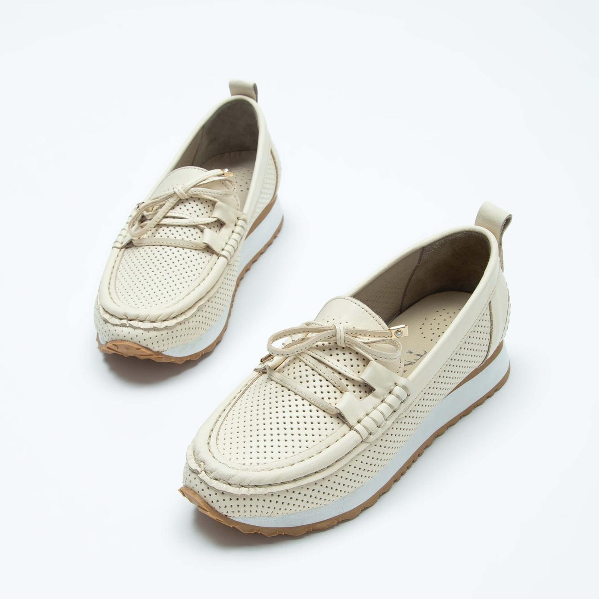 Tamer Tanca Kadın Hakiki Deri Bej Loafer Ayakkabı