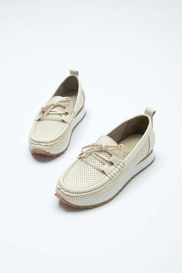  Tamer Tanca Kadın Hakiki Deri Bej Loafer Ayakkabı