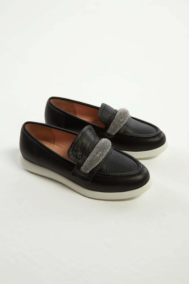  Tamer Tanca Kadın Hakiki Deri Siyah Deri Loafer Ayakkabı
