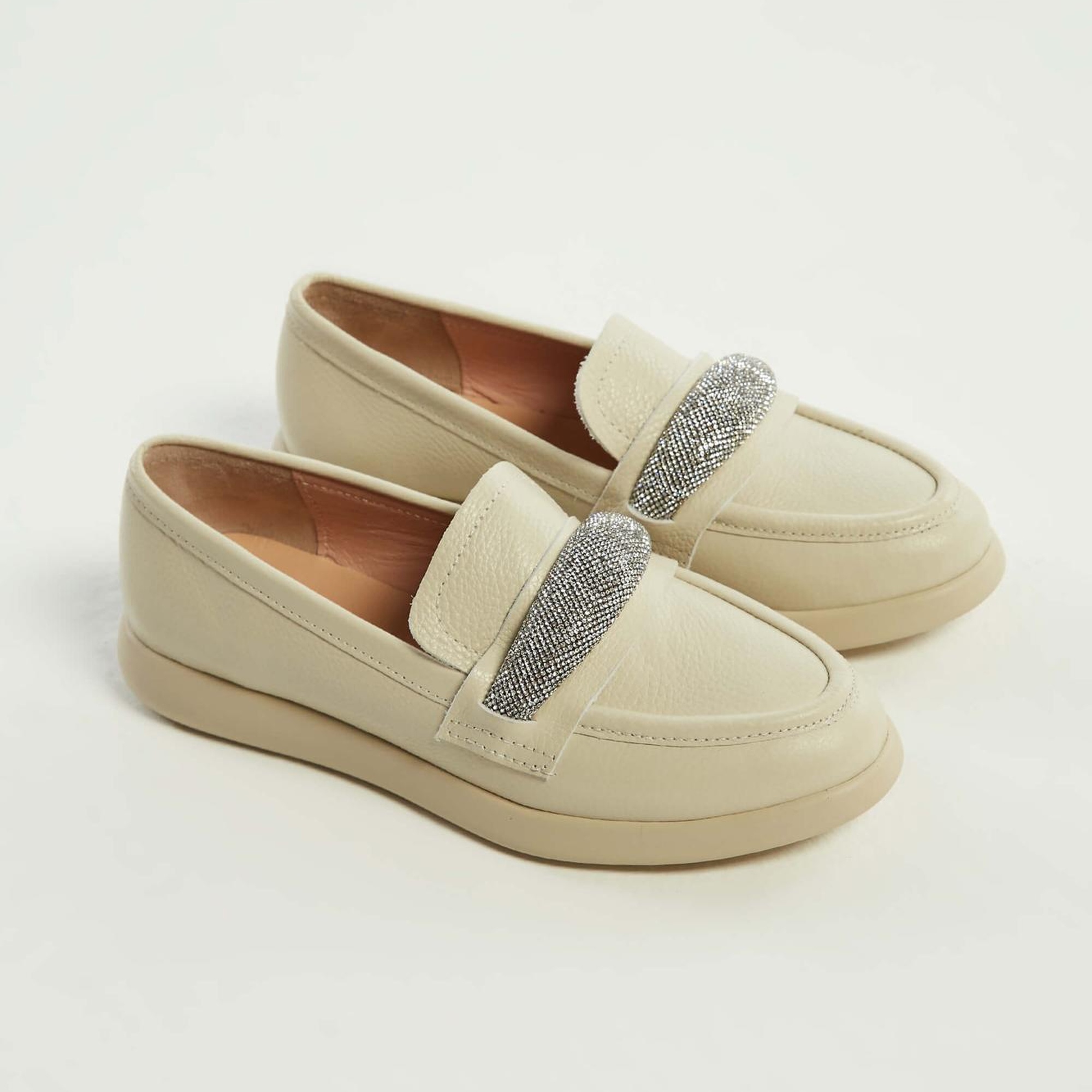 Tamer Tanca Kadın Hakiki Deri Bej Loafer Ayakkabı