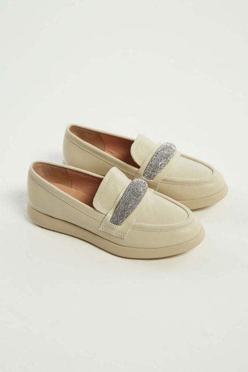  Tamer Tanca Kadın Hakiki Deri Bej Loafer Ayakkabı