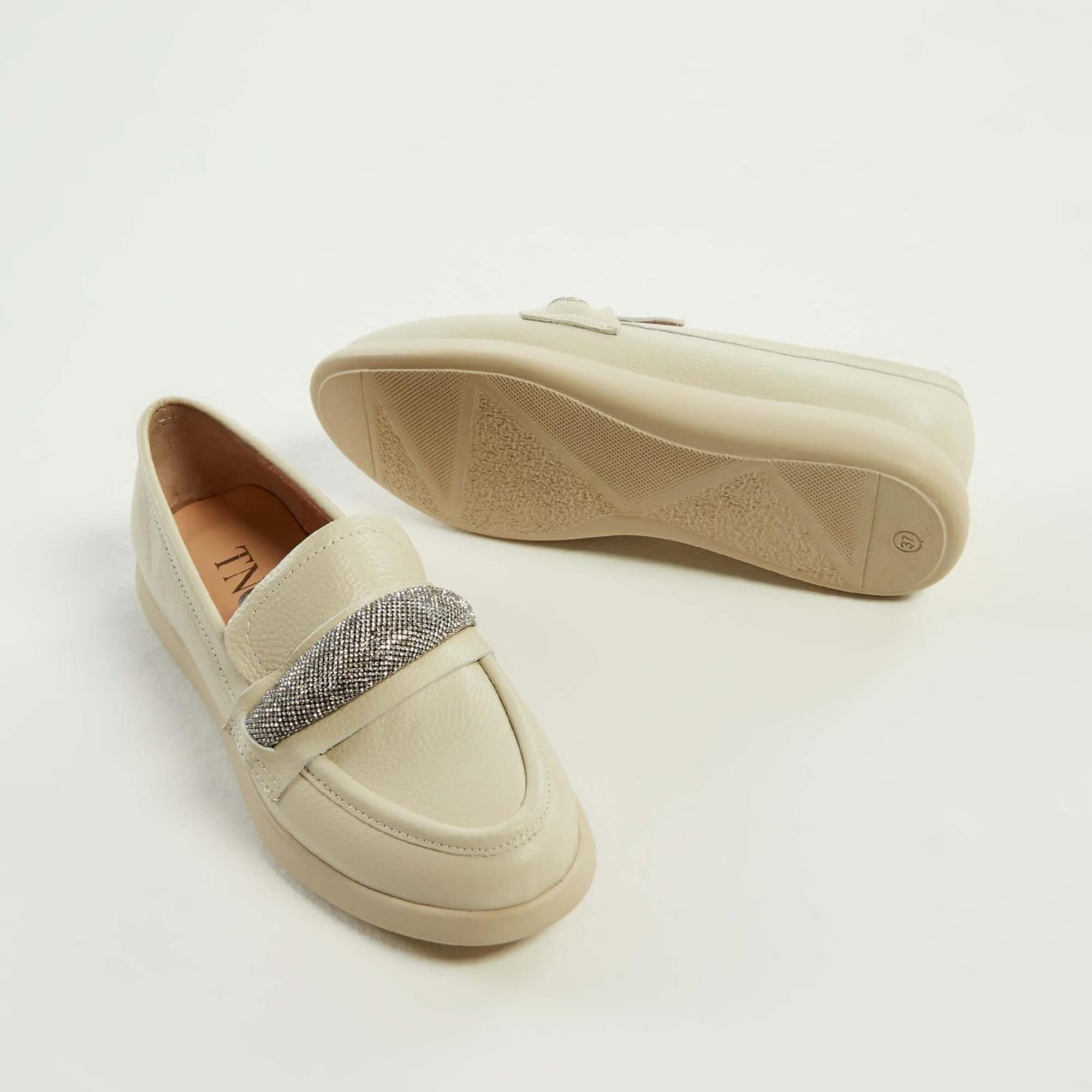 Tamer Tanca Kadın Hakiki Deri Bej Loafer Ayakkabı