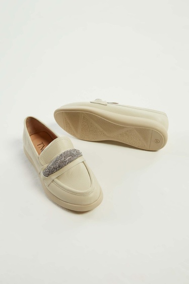  Tamer Tanca Kadın Hakiki Deri Bej Loafer Ayakkabı