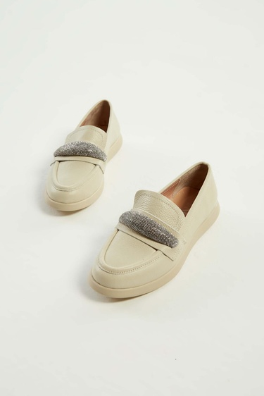  Tamer Tanca Kadın Hakiki Deri Bej Loafer Ayakkabı