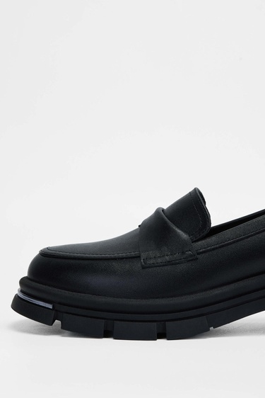  Tamer Tanca Kadın Hakiki Deri Siyah Deri Loafer Ayakkabı
