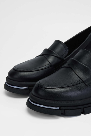  Tamer Tanca Kadın Hakiki Deri Siyah Deri Loafer Ayakkabı