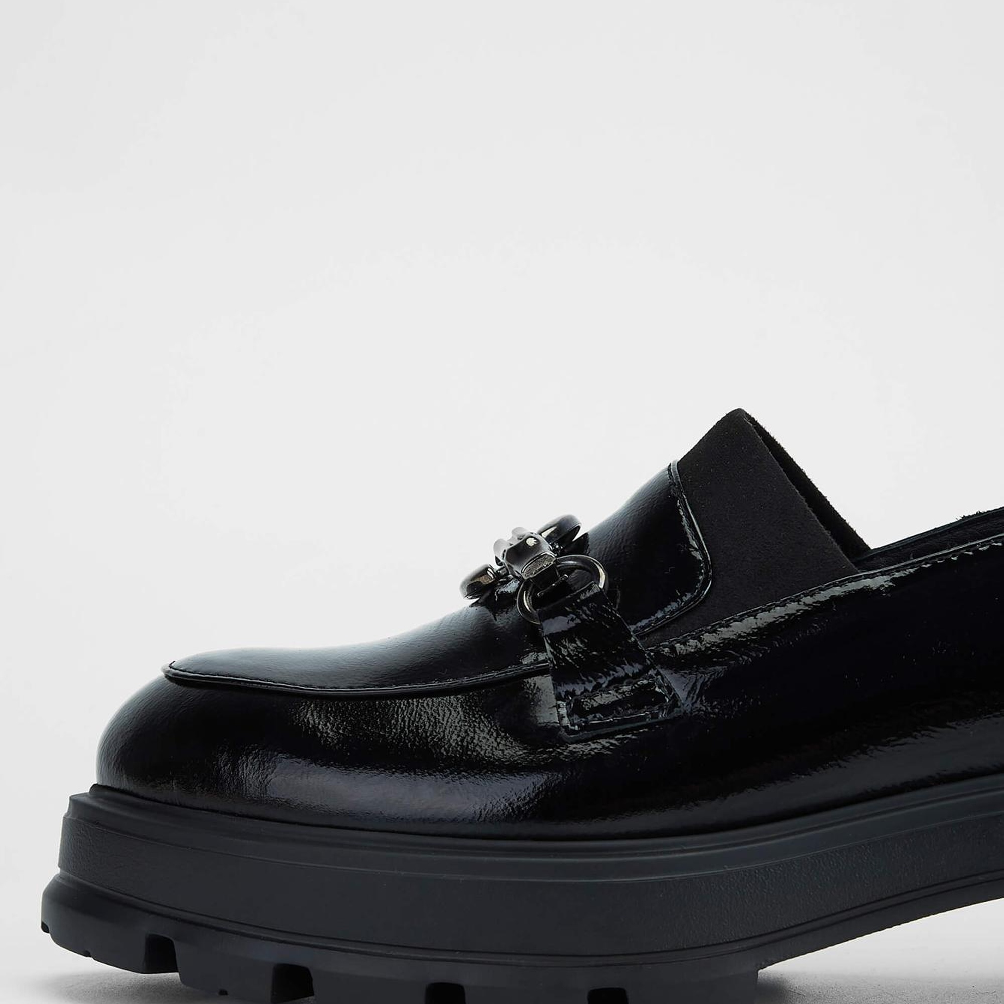 Tamer Tanca Kadın Hakiki Deri Siyah Rugan Loafer Ayakkabı